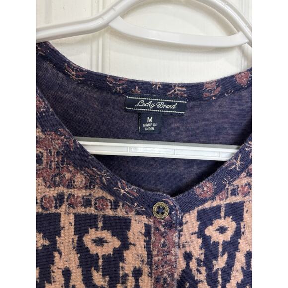 Lucky Brand Linen Blend Button Down Size Medium Boho Hippie Western Festival - Picture 6 of 6